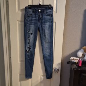 American Eagle Outfitters Blue Ripped Skinny Jeans
